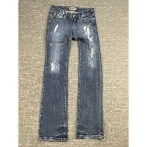 Just USA Women's Distressed Straight Leg Denim Blue Jeans Size 7